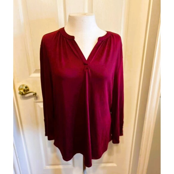 Liz Claiborne Burgundy Split Crew Neck 3/4 Sleeve Blouse - Size XL - Picture 1 of 1
